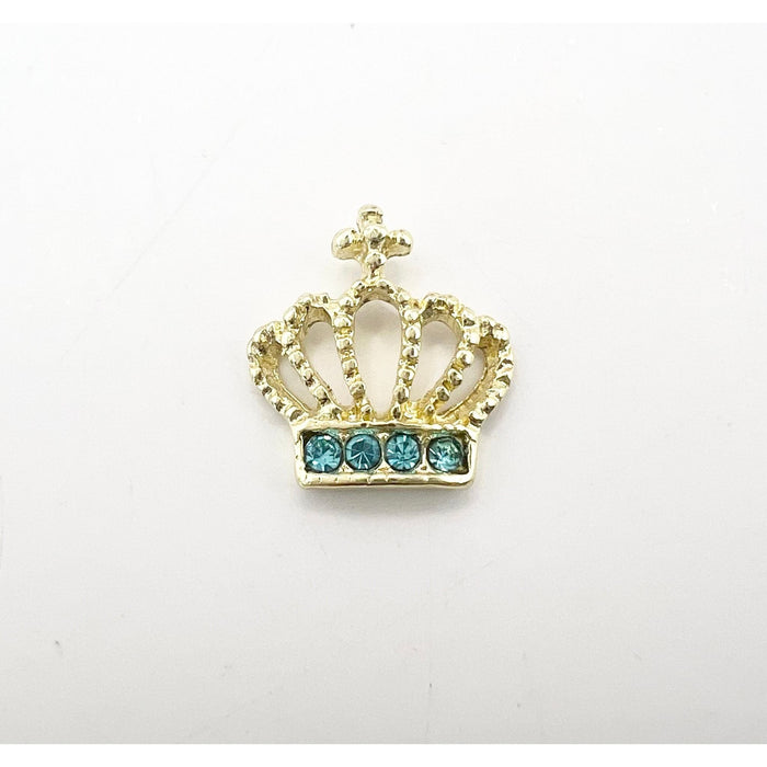 Queen - Nail Charms 10pc - #353 Gold Light Blue Crystal Crowns