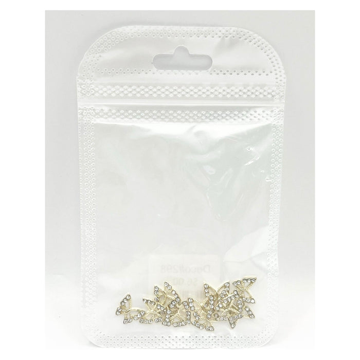 Queen - Nail Charms 10pc - #298 Gold Crystal Outlined Butterflies