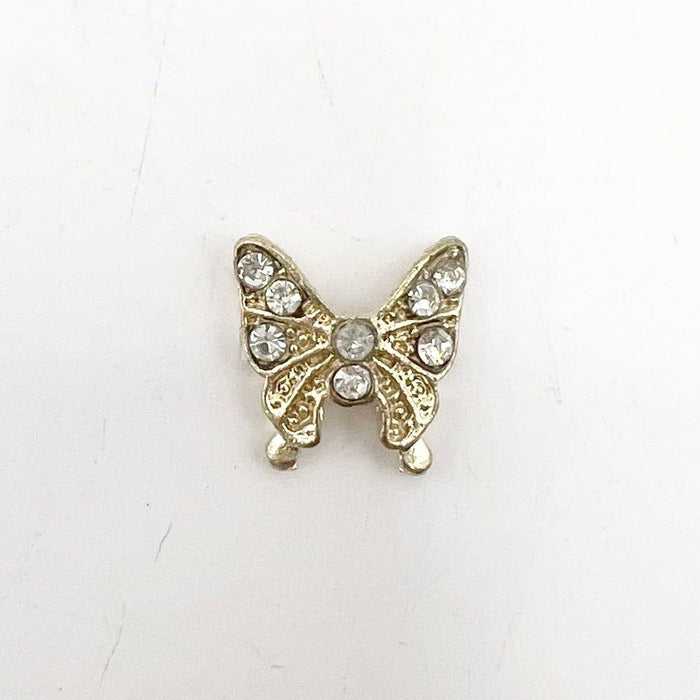 Queen - Nail Charms 10pc - #121 Gold Butterflies w/ White Stones