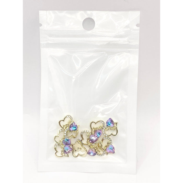 Queen - Nail Charms 10pc - #080 Gold "Love" Blue Crystal Hearts