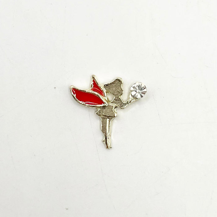 Queen - Nail Charms 10pc - #175 Gold Tinkerbells with Red Wings and Gem