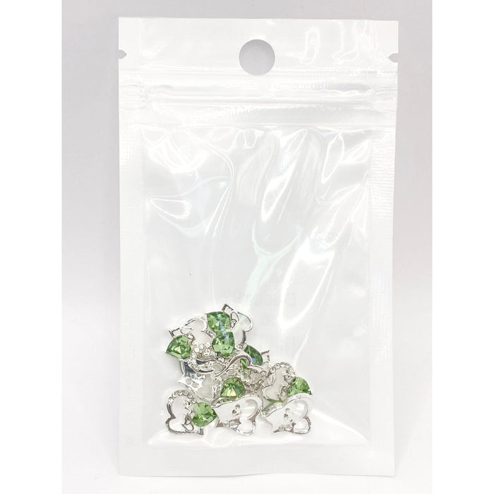 Queen - Nail Charms 10pc - #099 Silver "Love" Green Crystal Hearts