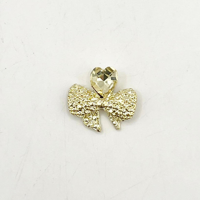 Queen - Nail Charms 10pc - #167 Gold Bows with Yellow Heart Gem