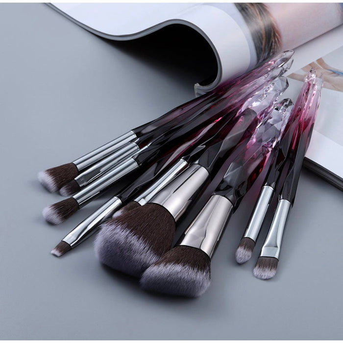 10 pc Crystal Glass Makeup Brush Set Purple