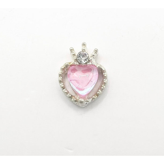 Queen - Nail Charms 10pc - #372 Silver Pink Iridescent Small Hearts with Crown