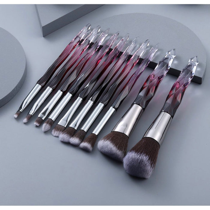 10 pc Crystal Glass Makeup Brush Set Purple