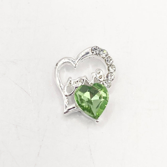 Queen - Nail Charms 10pc - #099 Silver "Love" Green Crystal Hearts