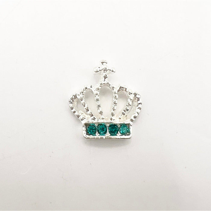 Queen - Nail Charms 10pc - #348 Silver Green Crystal Crowns