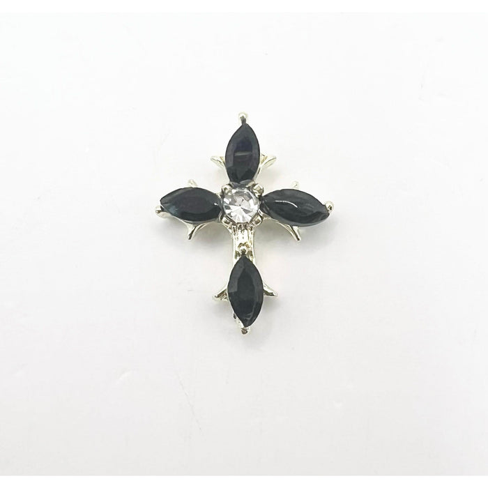 Queen - Nail Charms 10pc - #384 Gold Black Crystal Crosses