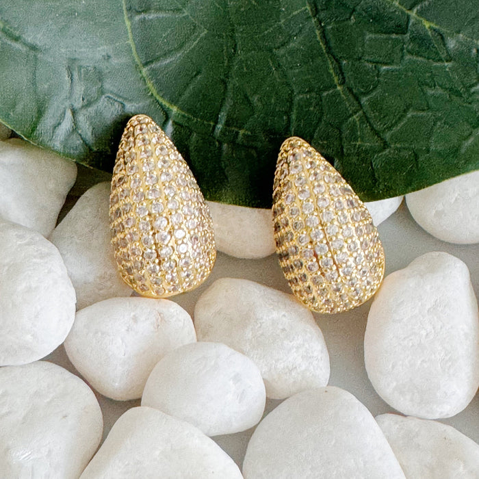 Paved Teardrop Stud Earrings