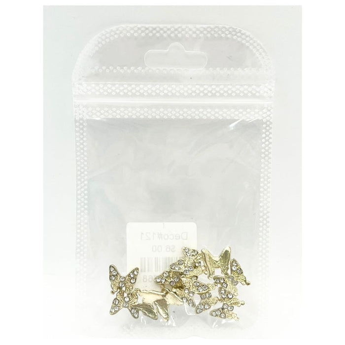 Queen - Nail Charms 10pc - #121 Gold Butterflies w/ White Stones