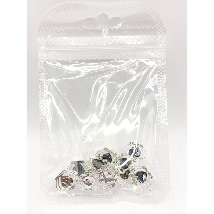 Queen - Nail Charms 10pc - #132 Silver Smokey Heart Crowns