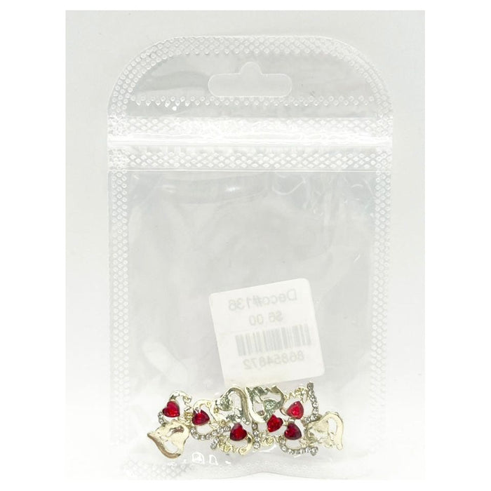 Queen - Nail Charms 10pc - #133 Gold Hearts with Clear and Red Crystals