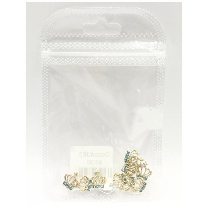 Queen - Nail Charms 10pc - #353 Gold Light Blue Crystal Crowns