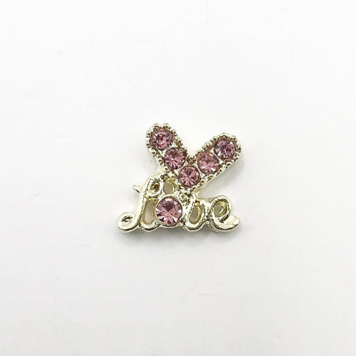 Queen - Nail Charms 10pc - #222 Gold “Love” Pink Hearts