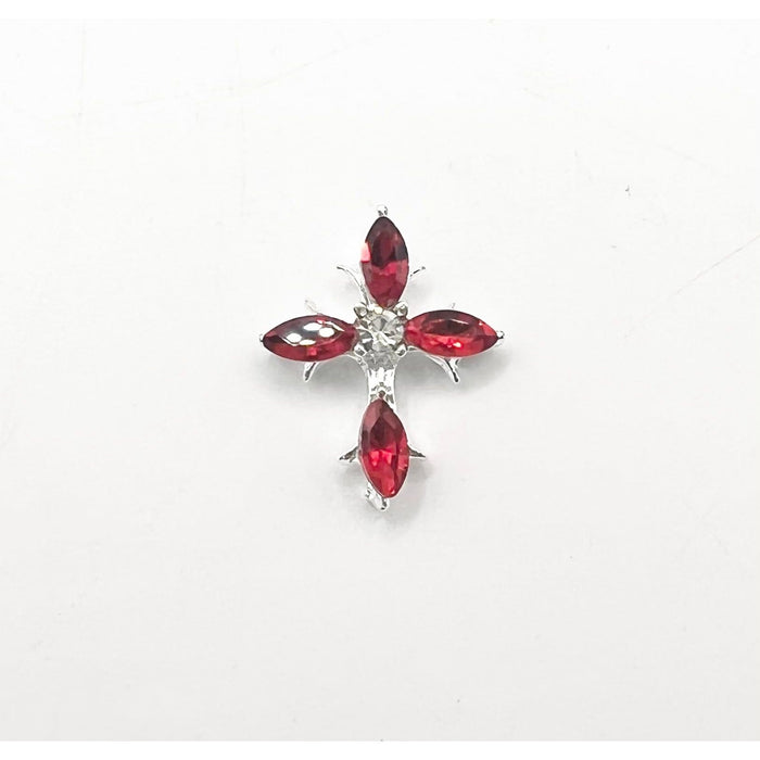 Queen - Nail Charms 10pc - #385 Silver Red Crystal Crosses