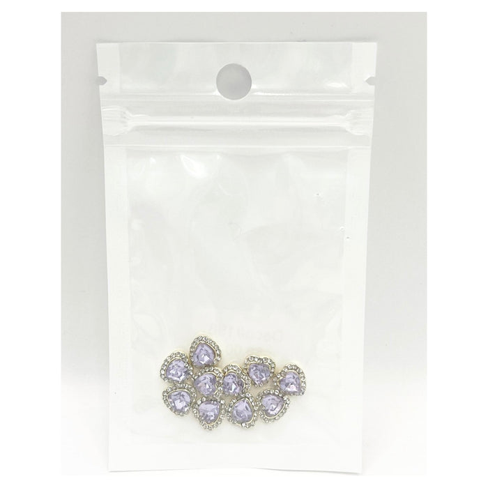 Queen - Nail Charms 10pc - #198 Gold Purple Hearts with Surrounding Crystals