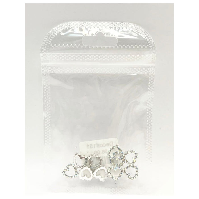 Queen - Nail Charms 10pc - #148 Silver Hearts with Iridescent Crystals