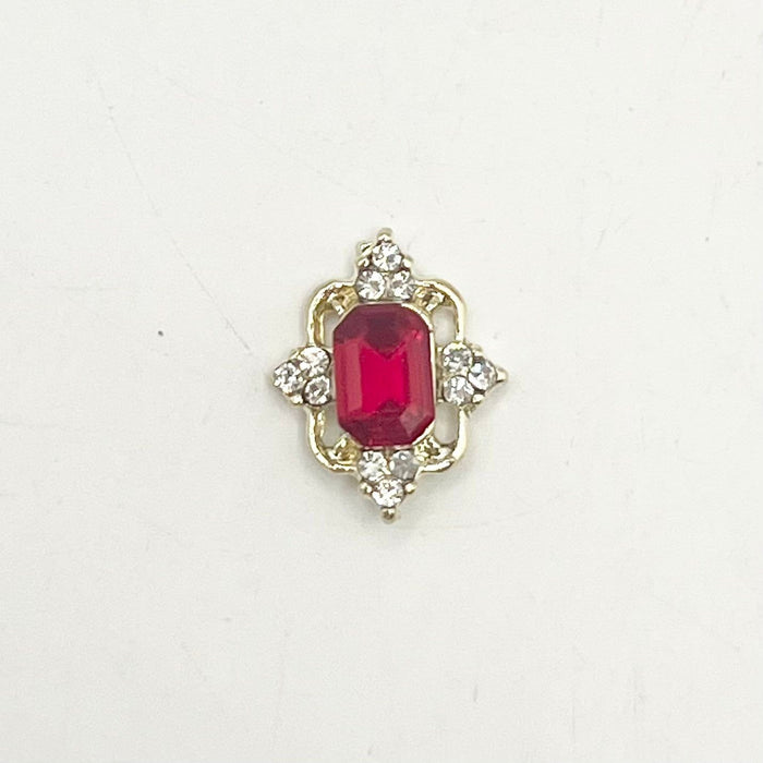 Queen - Nail Charms 10pc - #178 Gold Square Rubies with Arrow Crystals