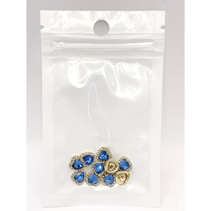 Queen - Nail Charms 10pc - #051 Gold Blue Hearts