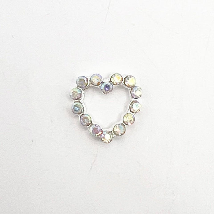 Queen - Nail Charms 10pc - #148 Silver Hearts with Iridescent Crystals