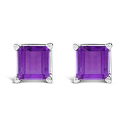 Bids.com 14K White Gold 5x5MM Princess Cut Purple Amethyst Solitaire Stud Earrings Earrings