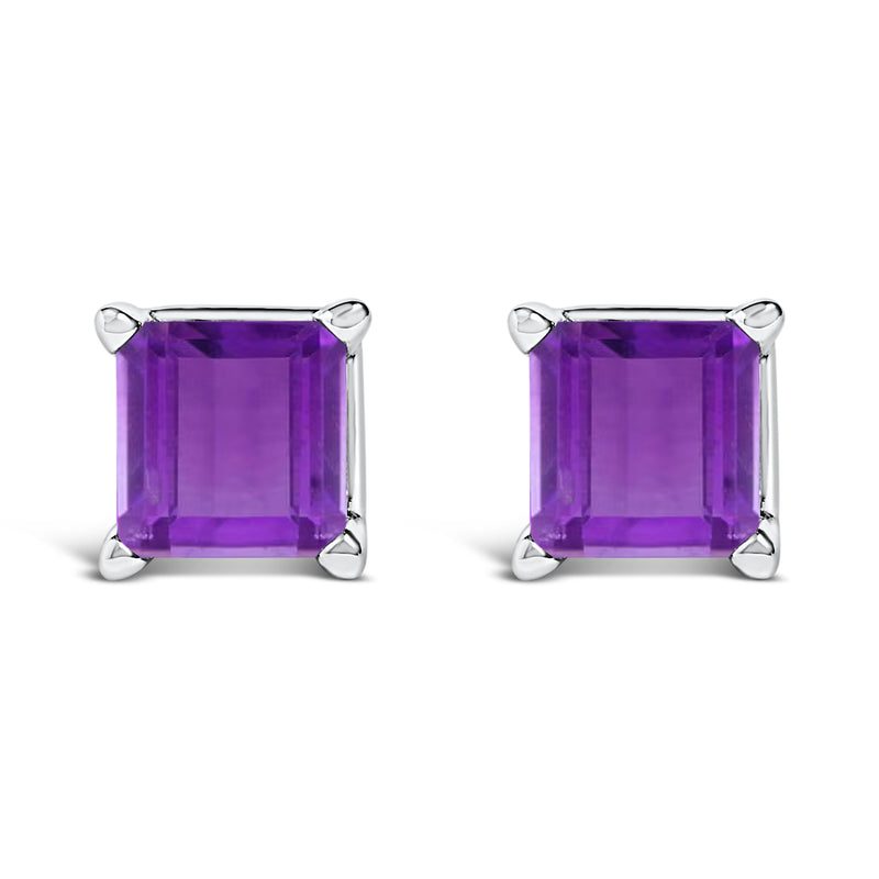 Bids.com 14K White Gold 5x5MM Princess Cut Purple Amethyst Solitaire Stud Earrings Earrings