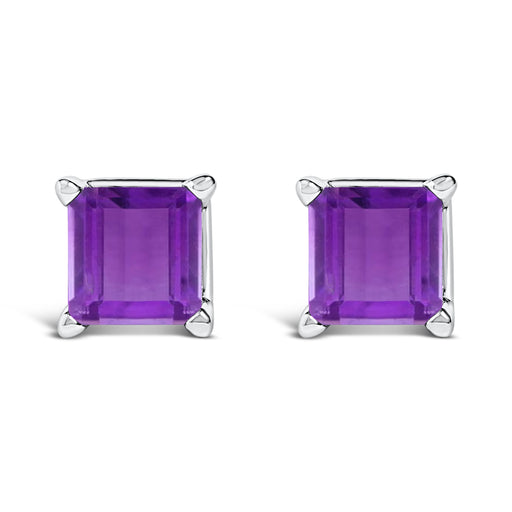 Bids.com 14K White Gold 5x5MM Princess Cut Purple Amethyst Solitaire Stud Earrings Earrings