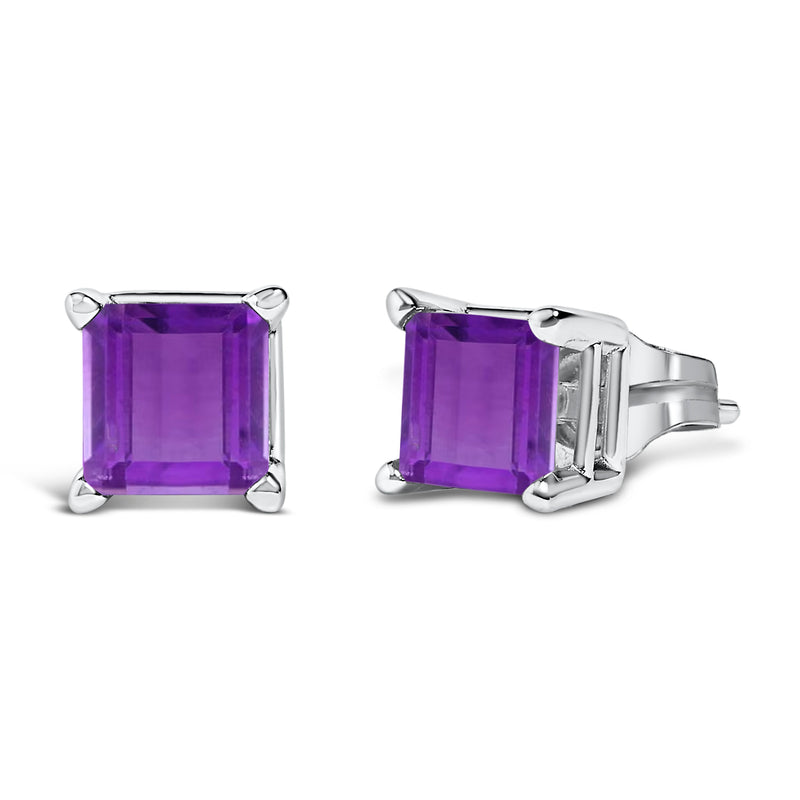 Bids.com 14K White Gold 5x5MM Princess Cut Purple Amethyst Solitaire Stud Earrings Earrings
