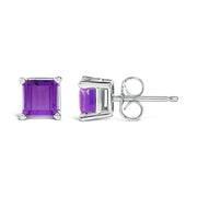 Bids.com 14K White Gold 5x5MM Princess Cut Purple Amethyst Solitaire Stud Earrings Earrings