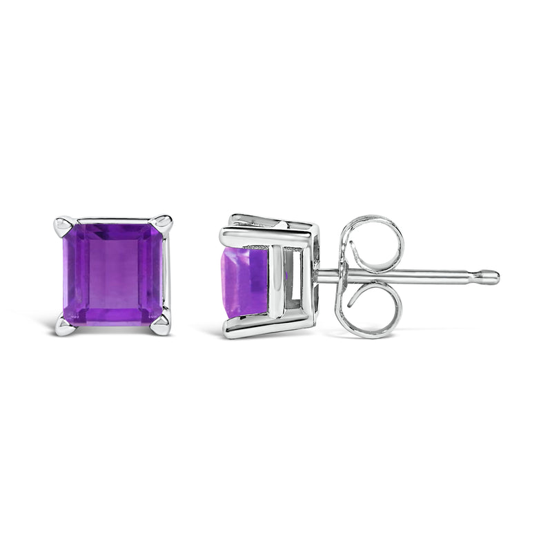 Bids.com 14K White Gold 5x5MM Princess Cut Purple Amethyst Solitaire Stud Earrings Earrings