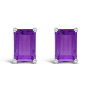 Bids.com 14K White Gold 6x4MM Emerald Shaped Amethyst Solitaire Stud Earrings Earrings