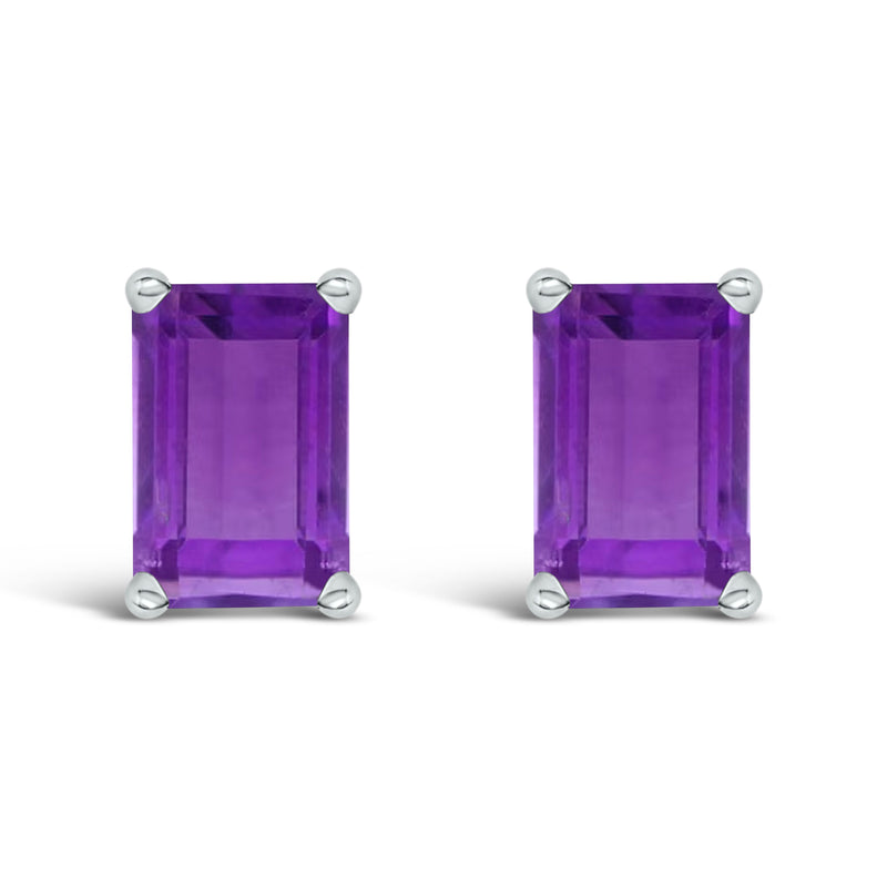 Bids.com 14K White Gold 6x4MM Emerald Shaped Amethyst Solitaire Stud Earrings Earrings
