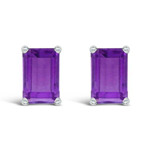 Bids.com 14K White Gold 6x4MM Emerald Shaped Amethyst Solitaire Stud Earrings Earrings