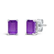 Bids.com 14K White Gold 6x4MM Emerald Shaped Amethyst Solitaire Stud Earrings Earrings