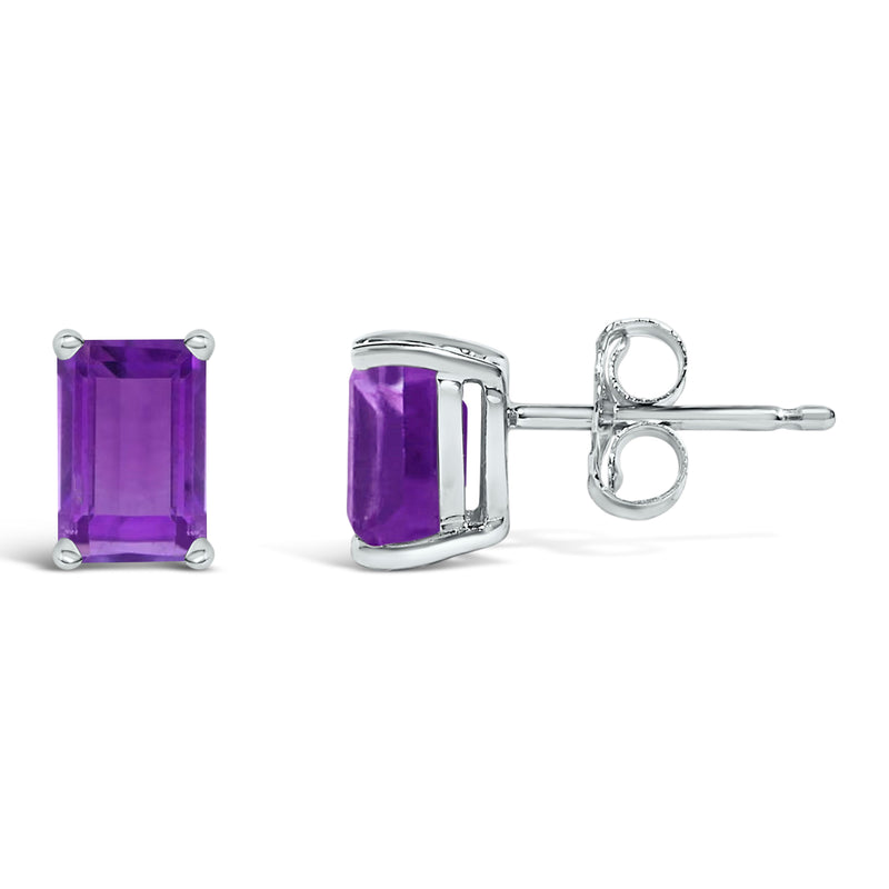 Bids.com 14K White Gold 6x4MM Emerald Shaped Amethyst Solitaire Stud Earrings Earrings