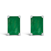 Bids.com 14K White Gold 6x4MM Emerald Shaped Amethyst Solitaire Stud Earrings Earrings