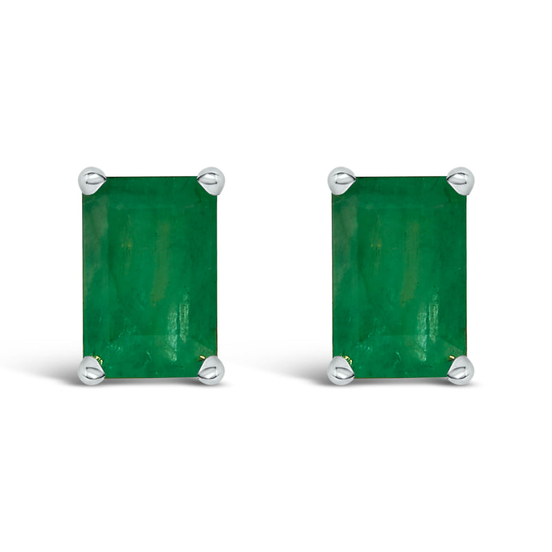 Bids.com 14K White Gold 6x4MM Emerald Shaped Amethyst Solitaire Stud Earrings Earrings