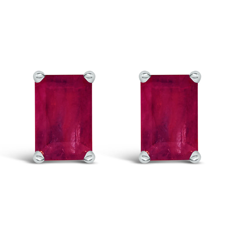 Bids.com 14K White Gold 6x4MM Emerald Shaped Amethyst Solitaire Stud Earrings Earrings