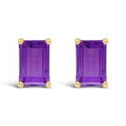 Bids.com 14K White Gold 6x4MM Emerald Shaped Amethyst Solitaire Stud Earrings Earrings