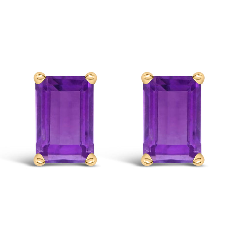 Bids.com 14K White Gold 6x4MM Emerald Shaped Amethyst Solitaire Stud Earrings Earrings