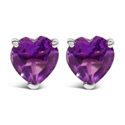 Bids.com 14K White Gold 5MM Heart Cut Purple Amethyst Solitaire Stud Earrings Earrings