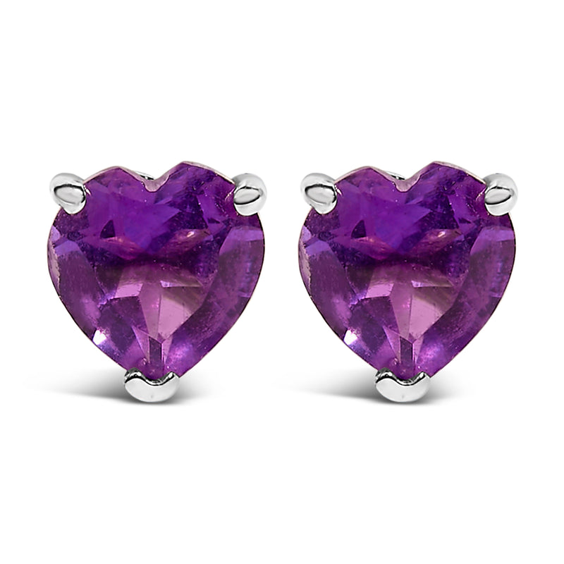 Bids.com 14K White Gold 5MM Heart Cut Purple Amethyst Solitaire Stud Earrings Earrings