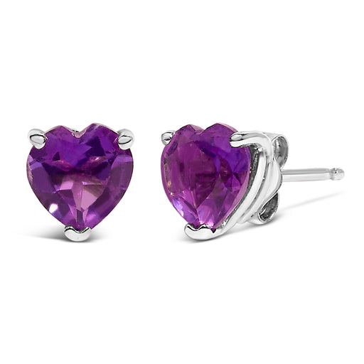 Bids.com 14K White Gold 5MM Heart Cut Purple Amethyst Solitaire Stud Earrings Earrings
