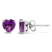 Bids.com 14K White Gold 5MM Heart Cut Purple Amethyst Solitaire Stud Earrings Earrings