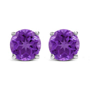 Bids.com 14K White Gold 5X5MM Round Purple Amethyst Solitaire Stud Earrings Earrings