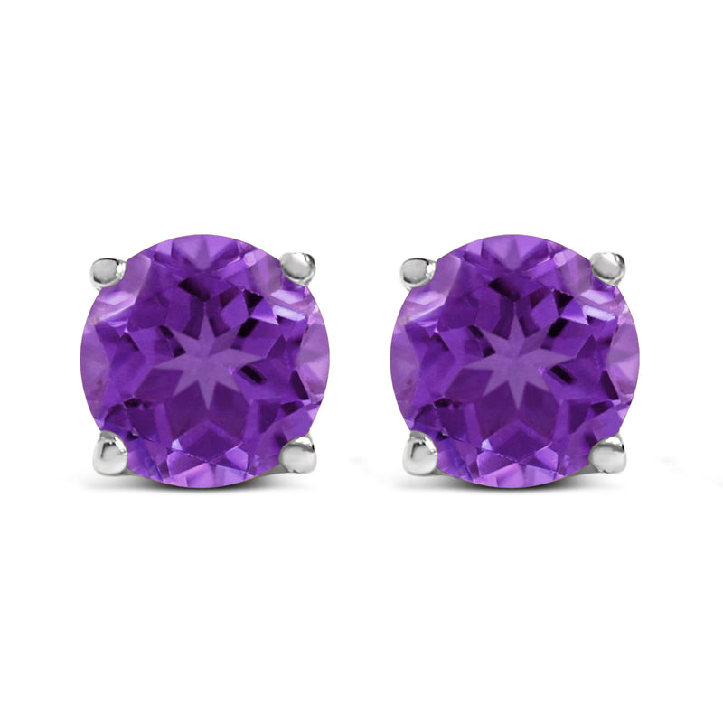 Bids.com 14K White Gold 5X5MM Round Purple Amethyst Solitaire Stud Earrings Earrings