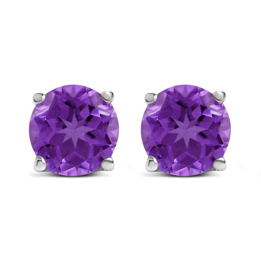 Bids.com 14K White Gold 5X5MM Round Purple Amethyst Solitaire Stud Earrings Earrings
