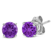 Bids.com 14K White Gold 5X5MM Round Purple Amethyst Solitaire Stud Earrings Earrings