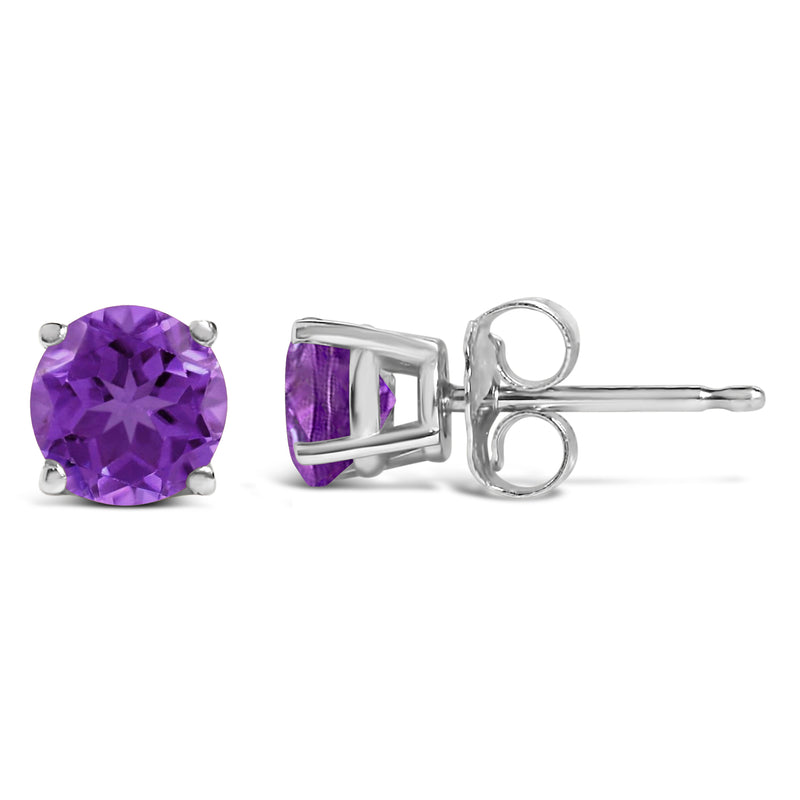 Bids.com 14K White Gold 5X5MM Round Purple Amethyst Solitaire Stud Earrings Earrings